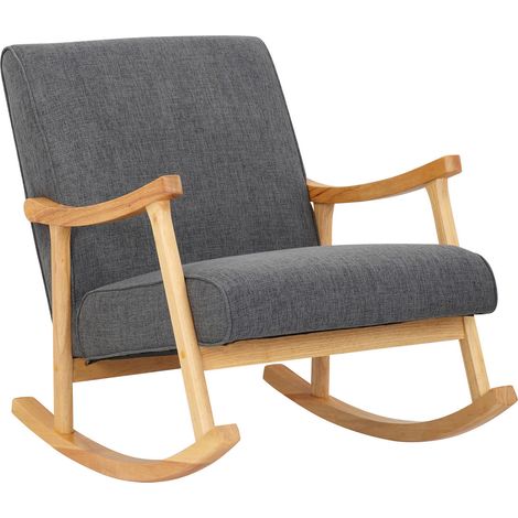 Fauteuil à bascule en tissu gris clair design scandinave moderne pieds en bois FAB10087 (1/4)