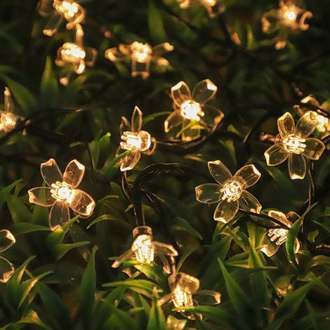 20led Guirlande Lumineuse Solaire Fleurs De Cerisier, 5m Forme De Fleurs Lumineuse Extérieur, 8 Modes Imperméable Lumières Féériques Fleur Pour Jardin Patio Cour Fête Noël Décoration, Blanc Chaud (1/4)