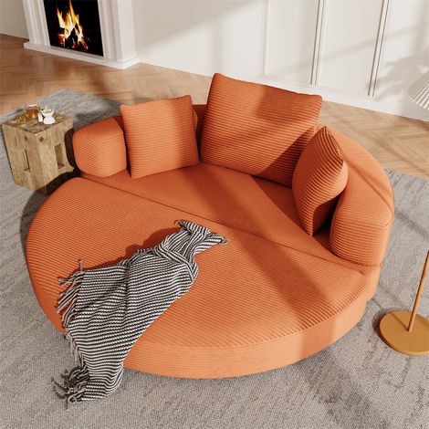 Canapé Lit Pliant Modulaire - 173x176cm - Convertible Canapé Ovale d'Appartement en Velours Côtelé avec 3 Coussins - Orange (1/5)