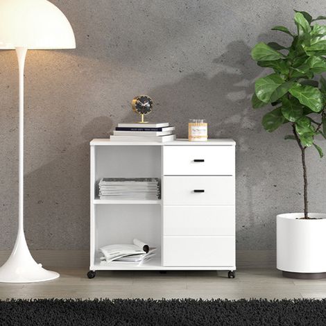 Credenza Majuli, Aparador 2 Estantes, un Cajón, una Puerta, 77x35x72h cm Blanco (1/5)