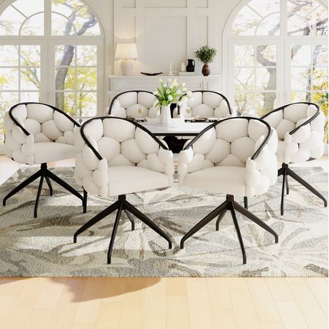 Drehstuhl aus Samt in Beige, 360°, mit Rückenlehne, 45 x 44 x 77,5 cm (1/5)