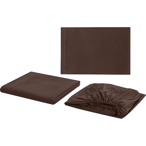 4-teiliges Bettwäscheset aus Baumwollstrick, weich und atmungsaktiv, mit tiefen Taschen, 145 g/m², braun