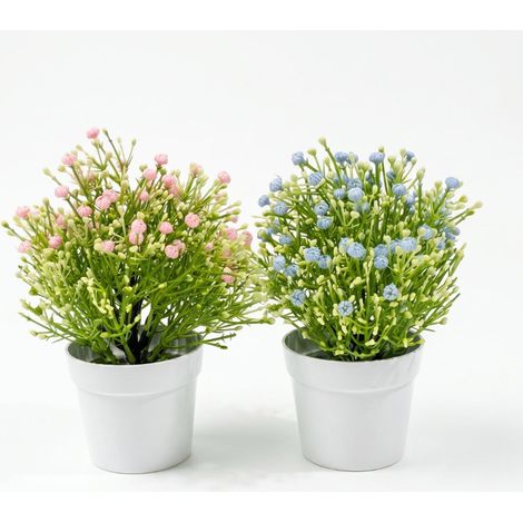 HOMESCAPES Artificial Baby's Breath Potted Plant, Set of 2 Faux Gypsophila (1/5)