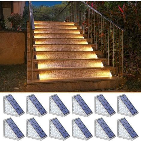 NIORSUN Set di 6 luci solari da esterno per scale, impermeabili IP67, illuminazione LED automatica bianca calda per giardino, vialetto, scale, patio, terreno