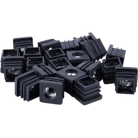 Embouts De Tuyaux Carrés 20X20 Mm Avec Filetage M8 Bouchons D'Insertion Pour Tubes 20 Pièces Noir (1/4)