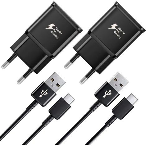Chargeur rapide 2 pièces, câble de 1,2 m, compatible avec Samsung Galaxy S22 S21 S20 S8 S10 S9 Plus Note 7 8 9 10 A53 LG, HTC 2-pack/noir