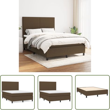 The Living Store Sommier à lattes de lit avec matelas Marron foncé 140x190 cm - Lit Double - Lit Plateforme - Matelas À Ressorts Ensachés - Literie - Chambre À Coucher (1/5)