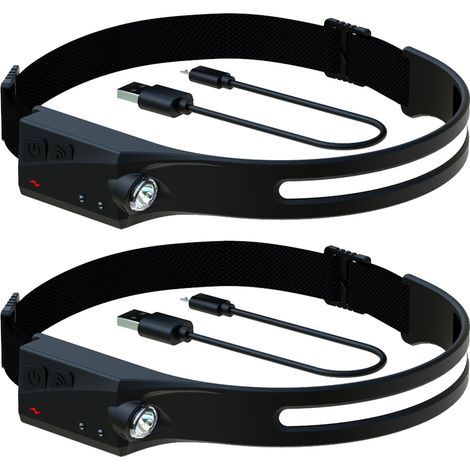 Linterna frontal LED recargable y elegante con haz de luz brillante de 230° para adultos, color negro. (1/5)