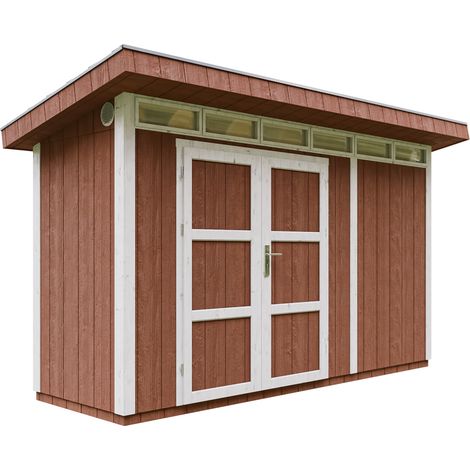 Caseta de jardín de CALIDAD PREMIUM 4,3m²-L161xW411cm - con Suelo,Baldosas Bituminosas y Pintura - Construcción con paneles LP Smartside - Cobertizo jardín exterior TIMBELA M902A - Redwood red (1/5)