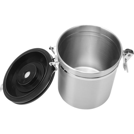 Bocal hermétique café 1,5L avec cuillère, acier inoxydable 304, vanne d'évent unidirectionnelle, pot de conservation fraîcheur, couleur naturelle. (1/5)