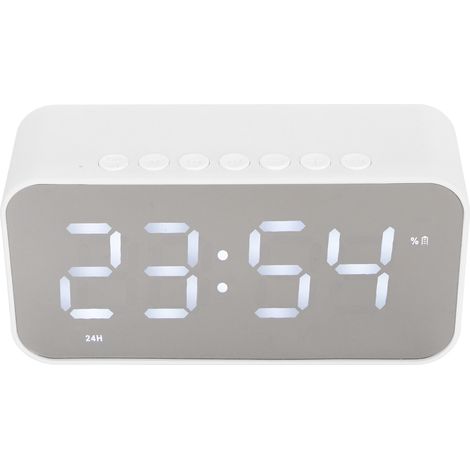 Enceinte Bluetooth sans fil, son stéréo, réduction de bruit, affichage de la température, diffusion vocale, radio FM, miroir, réveil, blanche (1/5)
