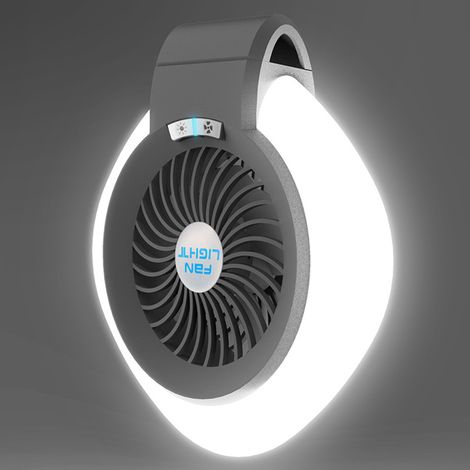 Ventilador portátil para camping con lámpara incorporada, lámpara de escritorio, iluminación LED ajustable, velocidad de ventilador baja, recargable. (1/5)