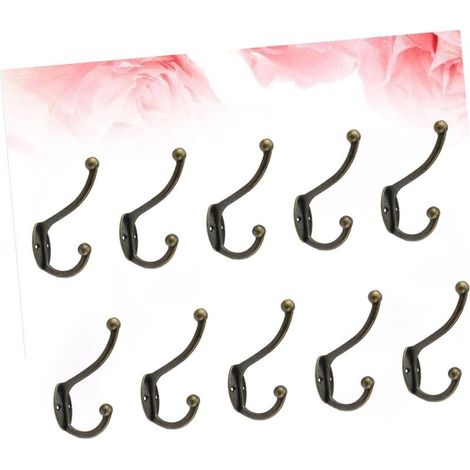 Set mit 10 Retro-Wandhaken aus Zinklegierung inklusive Schrauben, Doppelhaken-Garderobe mit rutschfestem Design für die Heimdekoration und zum Aufhängen von Mänteln und Kleidern (1/5)