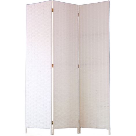 Pegane – Paravent 3 panneaux tressé en fibres naturelles – Couleur blanc – Dimensions H180 x L135 cm – Décoration moderne pour espaces distincts (1/2)