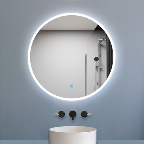 Aica Miroir de salle de bain LED rond de 70cm, dimmable + mémoire + antibuée, avec interrupteur tactile, blanc