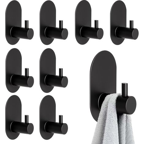 crochets adhésifs noirs - En acier inoxydable 304 - Porte-serviettes sans perçage - Avec capacité de charge 8 kg - Pour salle de bain, cuisine, porte (1/3)