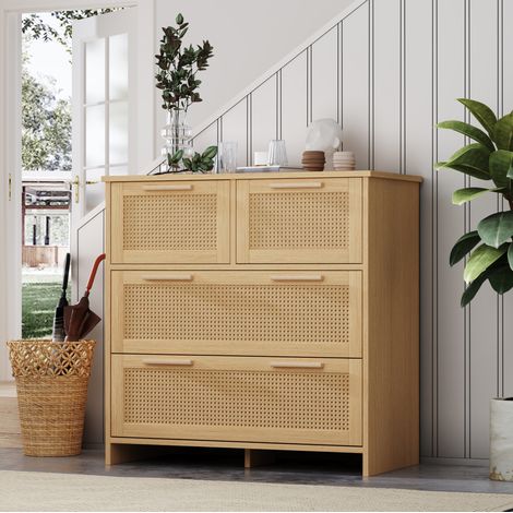 MEUBLIV Cassettiera 4 cassetti 80x38x80 cm naturale - frontali effetto rattan (1/5)