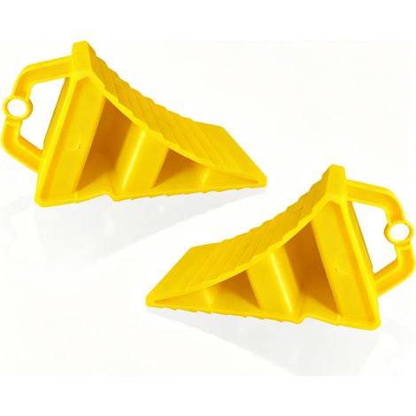 Blocs de butée de roue avec poignées (lot de 2) : 20 × 12 × 11 cm. Blocs de butée de roue en plastique durable et antidérapant (jaune) adaptés aux remorques, voitures, caravanes, camping-cars et motos (1/5)