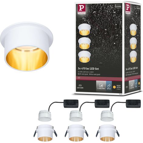 93381 Spot encastré LED Gil 3 -Step-Dim rond, incl. 3x6 watts, dimmable, blanc mat, doré, spot encastrable en aluminium, 2700 K, Coin (1/5)