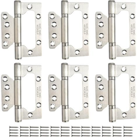 Heavy-duty recessed stainless steel roller door hinges, 4 inches, 6 pieces, silver (1/5)