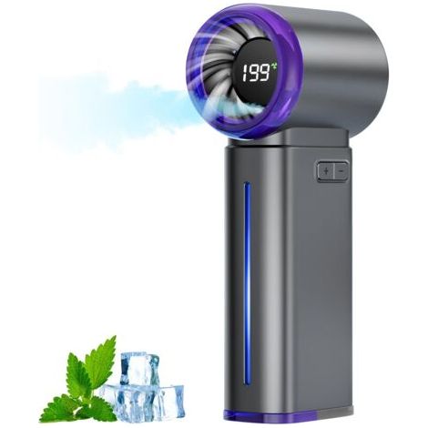Ventilateur de Poche Turbo Portable avec 199 Niveaux & Fonction nano-pulvérisation, Batterie 3500mAh - Ventilateur haute vitesse compact pour extérieur/voyage/bureau - Coffret cadeau gris (1/5)