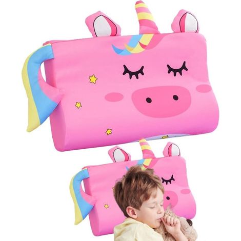 Almohada infantil única de 46 x 26 cm, almohada cervical ergonómica con funda extraíble, almohada antironquidos y unicornios. (1/5)