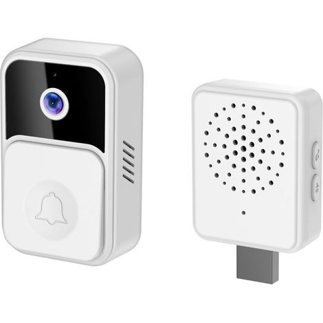 Sonnette vidéo sans fil intelligente, sonnette audio intelligente, sonnette électronique portable , chargement d'interphone vocal variable,Blanc (1/5)
