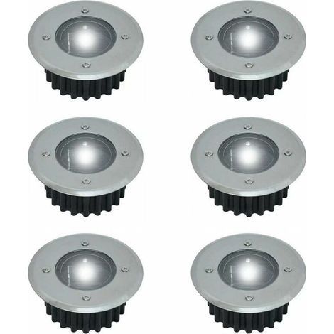 Lot de 6 spots LED solaires encastrables au sol - Ronds - Diamètre : 85 mm - Extérieur résistant au piétement - Façade en acier inoxydable (1/5)