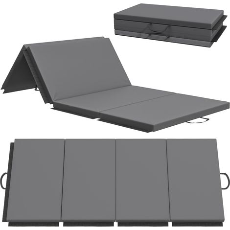 Homcom – Tapis de gymnastique pliable en 4 – Portable avec poignées – Revêtement synthétique antidérapant – 180 x 80 x 5 cm – Gris