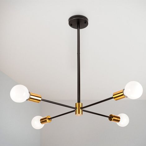 Plafonnier Lustre E27 Douilles Lampe de Plafond Moderne Luminaire en Métal pour Salle à Manger Chambre Noir 4 Lumières (1/5)