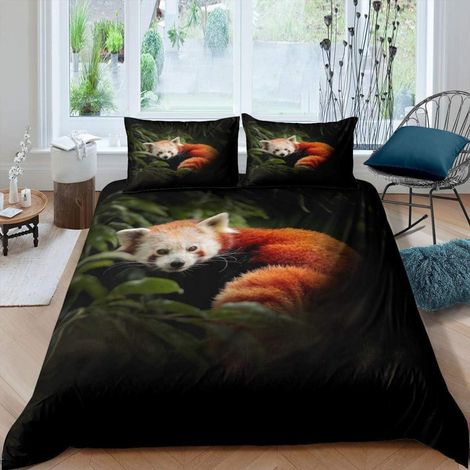Bettwäsche-Set 155x220cm mit Rotem Panda Motiv, 3D-Druck, Super Microfaser