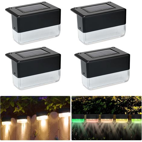 Lumière Solaire LED Extérieur avec 3 LED, Lampe Solaire Jardin IP65, 2 Modes (Blanc Chaud/Changement de Couleur) pour Balcon, Terrasse, Escaliers, Clôtures(4)