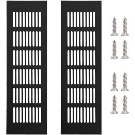 Juego de 2 rejillas rectangulares de ventilación de aluminio de aleación con 8 tornillos, negro, 250 × 80 mm (1/4)