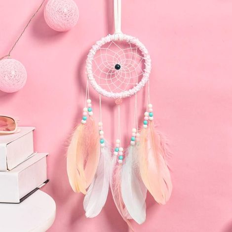 Attrape-rêves fait à la main avec décoration murale en plumes pour chambre d'enfant-Fei Yu (1/5)