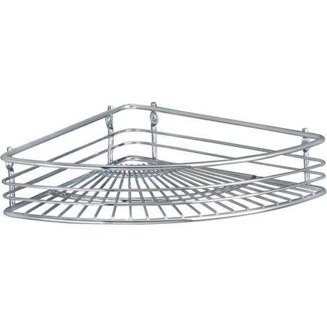 FENOPLASTICAÉtagère d'angle WENKO Milano chromée 31,5 cm avec vis pour rangement salle de bain angle étagère murale salle de bain design en métal robuste et durable parfaite pour les coins et vos soin (1/4)