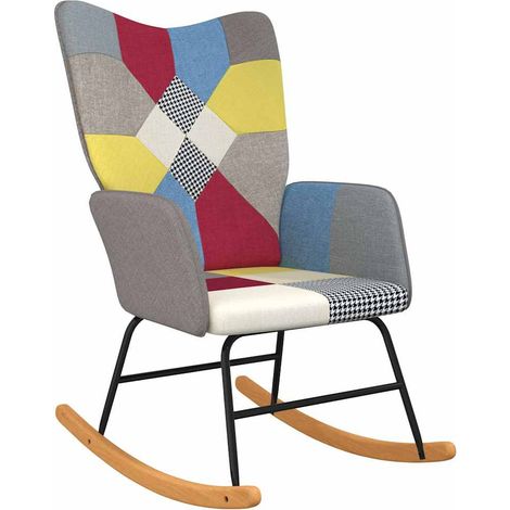 Silla mecedora de tela Patchwork vidaXL