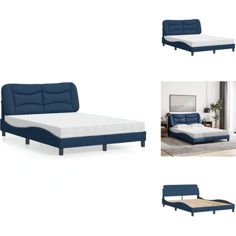 Lit avec matelas bleu 140x190 cm tissu - Lit Plateforme - Lit Double - Literie - Sommier Tapissier - Meuble Chambre (1/5)