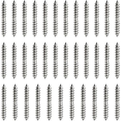 35 Pièces M6x40mm Vis à Double Extrémité, Tête Double Extrémité Bois à Bois, Boulons Filet Autotaraudeur, pour Fixation de Meubles, Connecteur de Travail, Argent (1/5)
