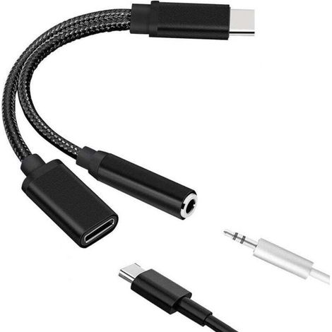 Adattatore audio/ricarica da USB Type-C a 3,5 mm 2 in 1, splitter USB, cavo AUX per smartphone. (1/4)