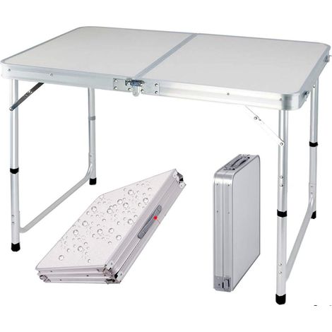 4ft Folding Table Heavy Duty Fold in Half Table with Carry Handle for Camping Buffet Wedding Market Garden Party Picnic Trestle Indoor Outdoor, Lightweight, Adjustable Height 70cm, 62cm, 55cm