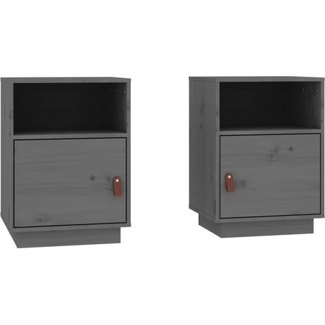 Lot de 2 Tables de Chevet, Tables de nuit, pour Chambre Salon Couloir, Gris 40x34x55 cm Bois de pin massif OIB8352E (1/4)