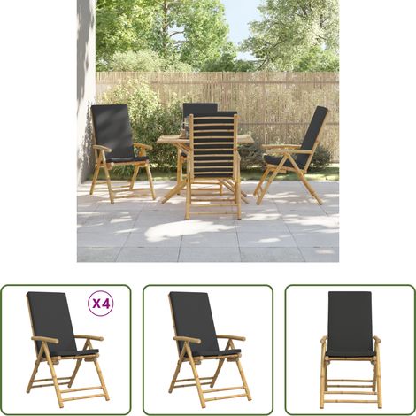 Chaise de jardin en bambou - Chaises inclinables de jardin pliantes lot de 4 coussins bambou (1/5)