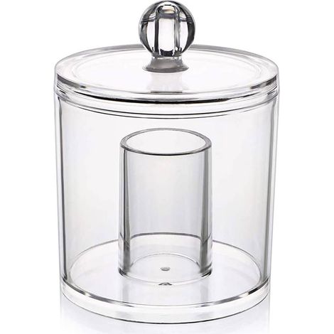 Contenitore rotondo porta cotton fioc e make up organizer trasparente per il bagno 2 scomparti accessori per la casa (1/5)