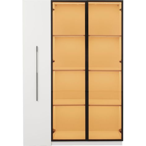 Vetrina multifunzione con LED e porta in vetro 110,5 x 35 x 160 cm, bianco (1/5)