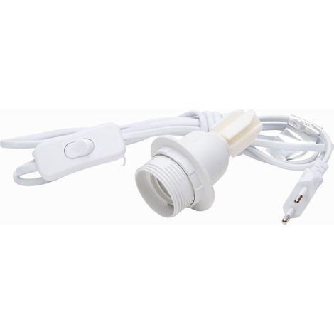 Câble européen 2 m 2 x 0,75 mm² avec interrupteur intermédiaire et douille E27 isolant Blanc