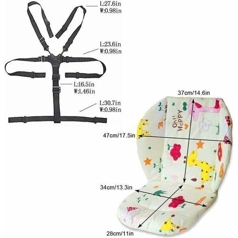 -Coussin de chaise haute pour bébé avec bretelles matelassées et harnais 5 points. Offre confort et sécurité pour les chaises hautes.-