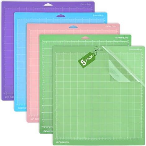 5 Pièces 30,5 x 30,5CM Tapis de Decoupe pour Cricut Maker 3/Explore 3/Air/Air 2, Tapis de Decoupe avec 4 Adhésifs Différents, Tapis de Découpe de Remplacement avec Film Transparent Anti-Poussière (1/5)