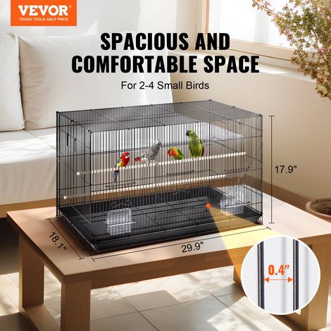Cage à Oiseau, 76x46x45,5 cm Cage à Oiseaux en Métal avec Poignée Latérale Portable Porte Sécurisée Plateau Détachable Perchoirs Mangeoires pour Petits Oiseaux Perruches Calopsittes Perroquets (1/5)