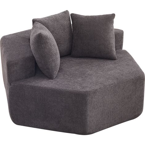 Sillón modular hexagonal gris, tejido chenilla, 3 cojines, base antideslizante MEUBLIV (1/5)