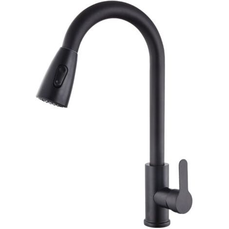 Robinet extractible de lavabo de cuisine domestique en acier inoxydable noir télescopique rotatif chaud et froid (1/5)